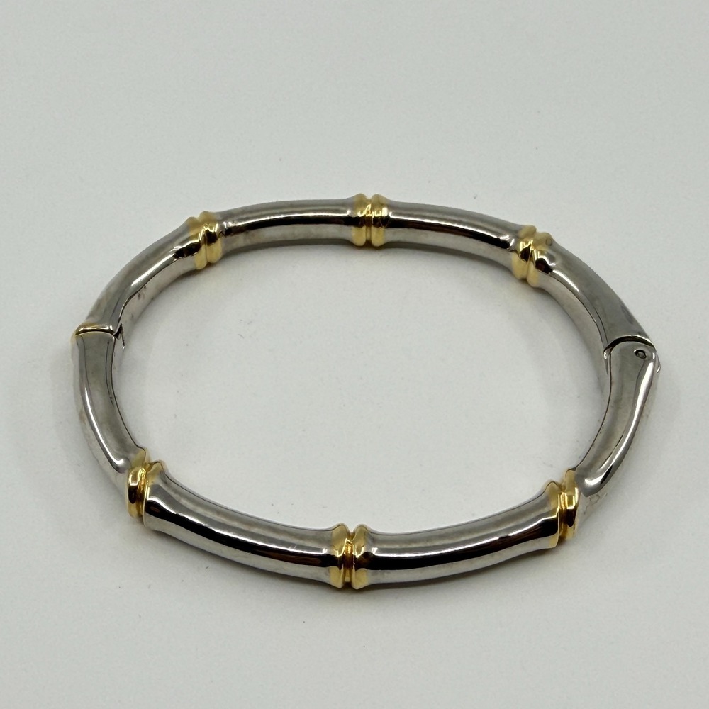 Two-Tone Silver & Gold Bamboo Bangle Bracelet - Minimalist Statement